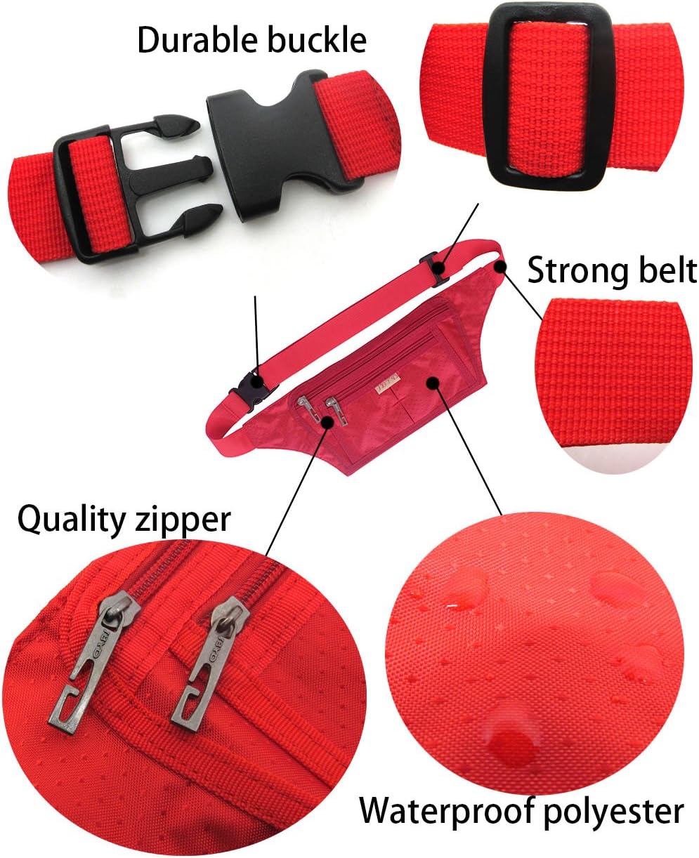Naoki Outdoor Sports Running Jogging Cycling Hiking Camping Climbing Travel Ultra-thin Waterproof Polyester Waist Pack/Bag Runner Belt(Red)