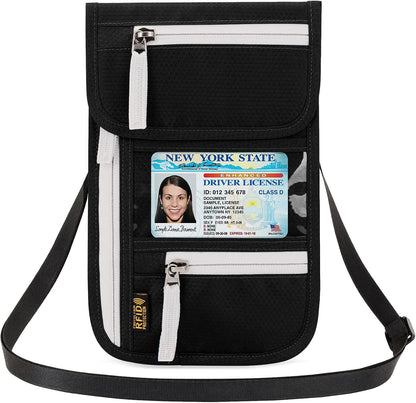 RFID Blocking Travel Neck Wallet for Men Women Family Passport Holder Lanyard Neck Pouch Slim Travel Document Holder
