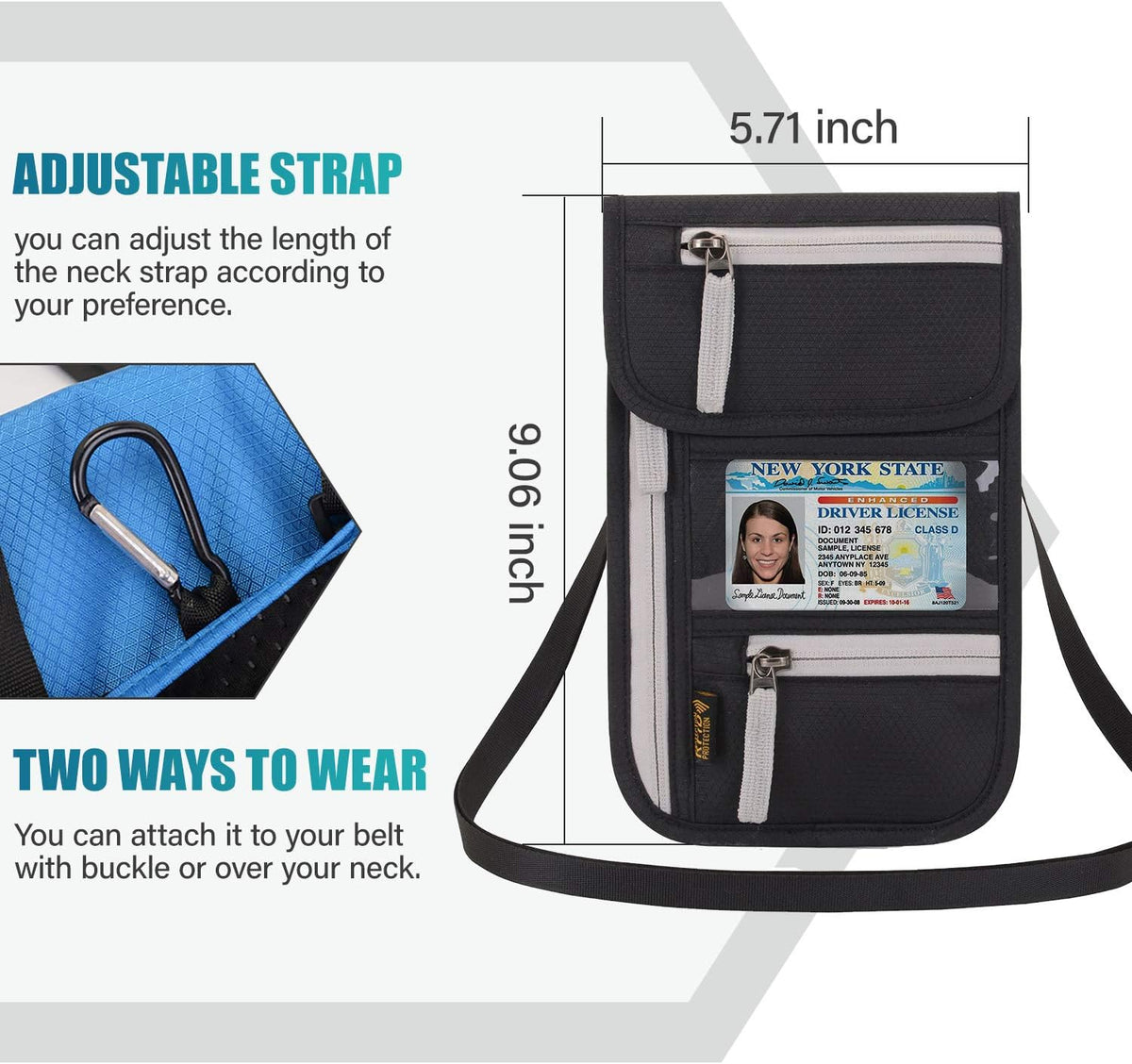 RFID Blocking Travel Neck Wallet for Men Women Family Passport Holder Lanyard Neck Pouch Slim Travel Document Holder