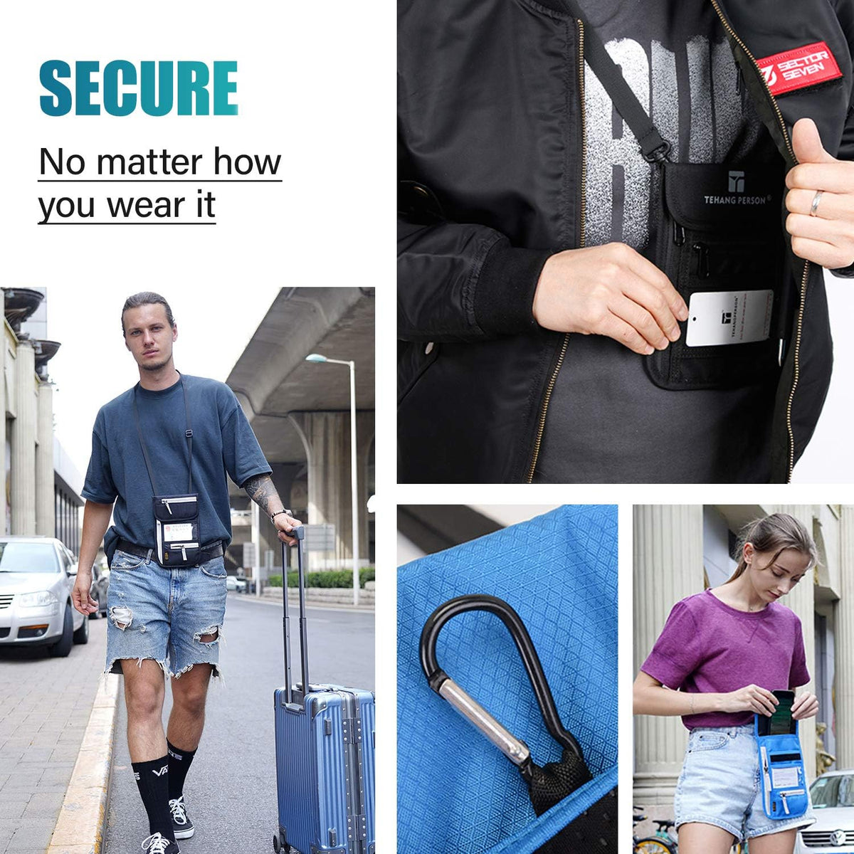RFID Blocking Travel Neck Wallet for Men Women Family Passport Holder Lanyard Neck Pouch Slim Travel Document Holder