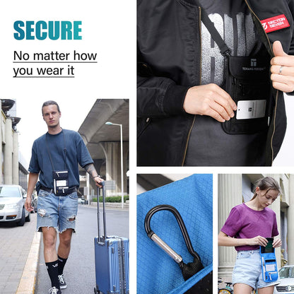 RFID Blocking Travel Neck Wallet for Men Women Family Passport Holder Lanyard Neck Pouch Slim Travel Document Holder