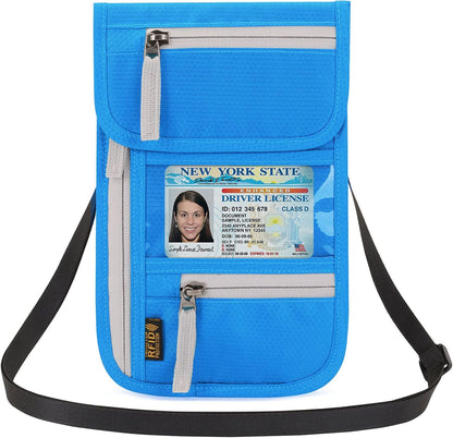 RFID Blocking Travel Neck Wallet for Men Women Family Passport Holder Lanyard Neck Pouch Slim Travel Document Holder