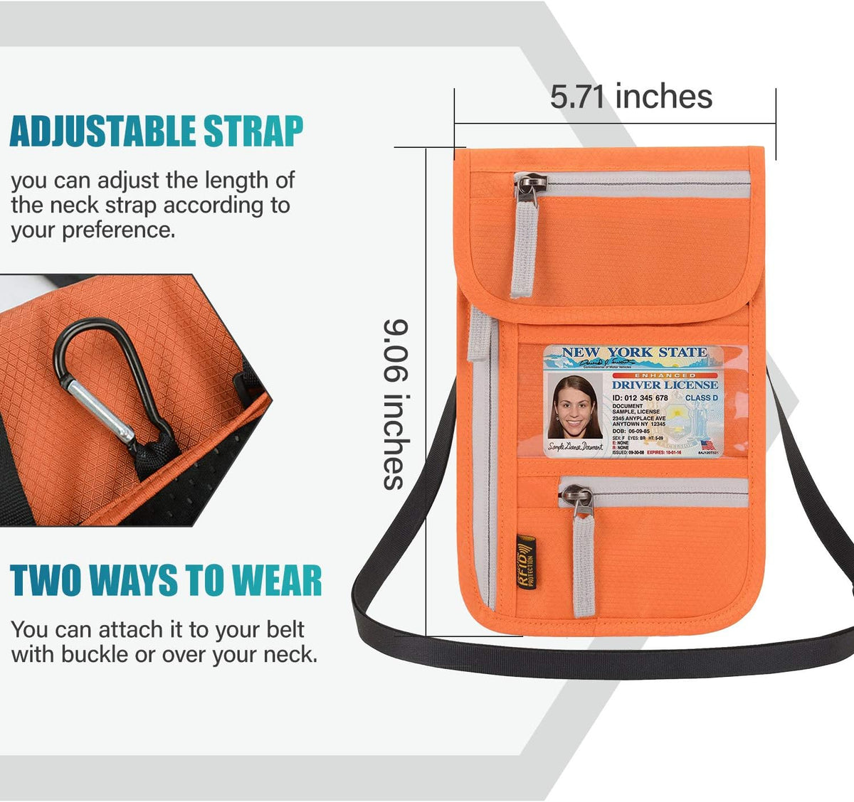 RFID Blocking Travel Neck Wallet for Men Women Family Passport Holder Lanyard Neck Pouch Slim Travel Document Holder