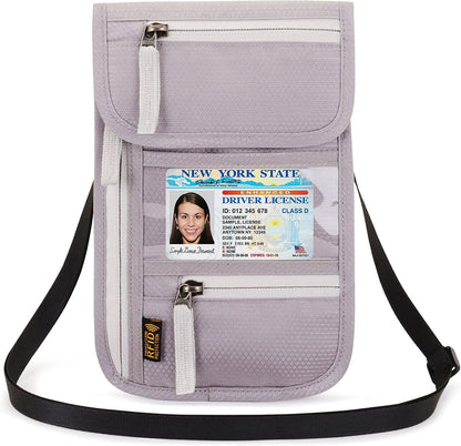 RFID Blocking Travel Neck Wallet for Men Women Family Passport Holder Lanyard Neck Pouch Slim Travel Document Holder