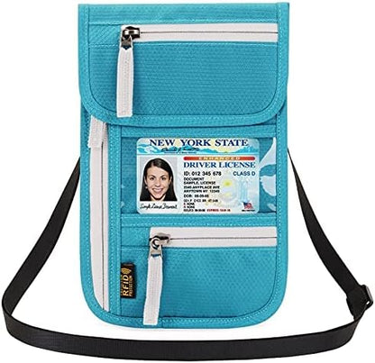 RFID Blocking Travel Neck Wallet for Men Women Family Passport Holder Lanyard Neck Pouch Slim Travel Document Holder