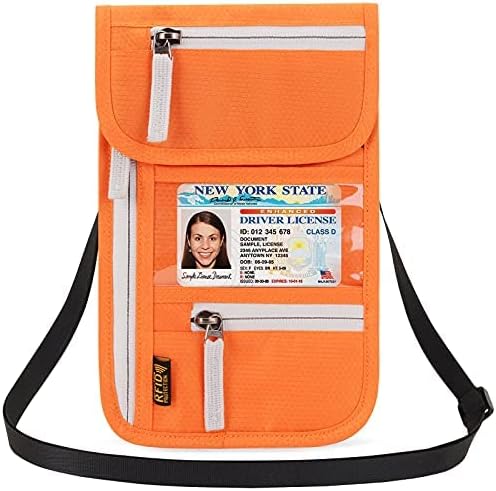 RFID Blocking Travel Neck Wallet for Men Women Family Passport Holder Lanyard Neck Pouch Slim Travel Document Holder