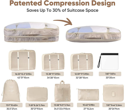 9 Packs Compression Packing Cubes Luggage Organizer for Suitcases & Travel | Luggage Organizer Bags with Shoe Bag,Toiletry Bag Laundry Bag,Packing Cubes for Carry On,Travel Essentials for Women and Men