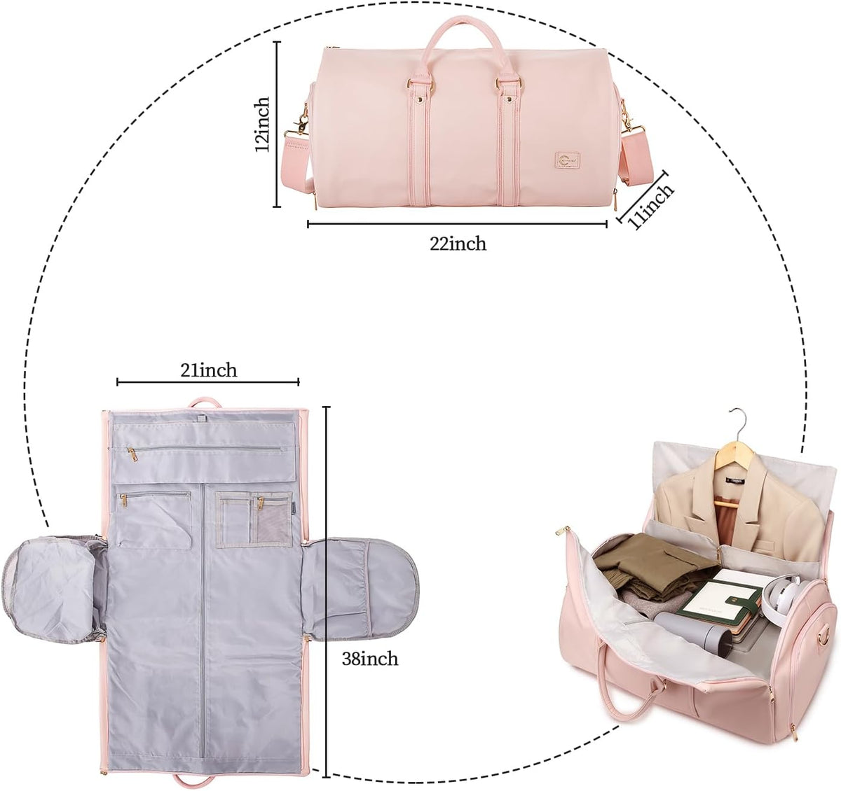 Convertible Travel Garment Bag,Carry on Garment Duffel Bag for Women - 3 in 1 Garment Backpack Hanging Suitcase Suit Business Travel Bag