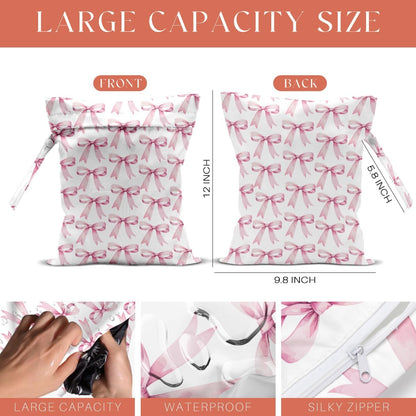 4 Pack Cute Pink Blue Bow Watercolor Leopard Bow Wet Bag Waterproof Reusable Wet Dry Bag for Swimsuit Dirty Clothes Diaper Beach Pool Gym Party Camping Toiletries Gift for Women Mom Birthday Christmas