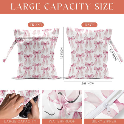 4 Pack Cute Pink Blue Bow Watercolor Leopard Bow Wet Bag Waterproof Reusable Wet Dry Bag for Swimsuit Dirty Clothes Diaper Beach Pool Gym Party Camping Toiletries Gift for Women Mom Birthday Christmas