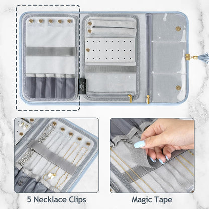 Jewelry Travel Organizer for Women, Tangle Free Portable Leather Jewelry Storage Roll Bag Envelope Clutch, Waterproof Lightweight Jewelry Case Holder for Necklaces, Rings, Earrings, Bracelets