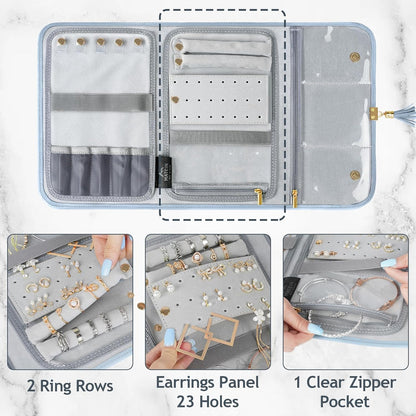 Jewelry Travel Organizer for Women, Tangle Free Portable Leather Jewelry Storage Roll Bag Envelope Clutch, Waterproof Lightweight Jewelry Case Holder for Necklaces, Rings, Earrings, Bracelets