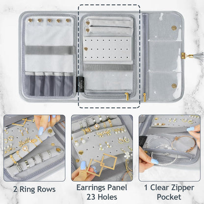 Jewelry Travel Organizer for Women, Tangle Free Portable Leather Jewelry Storage Roll Bag Envelope Clutch, Waterproof Lightweight Jewelry Case Holder for Necklaces, Rings, Earrings, Bracelets
