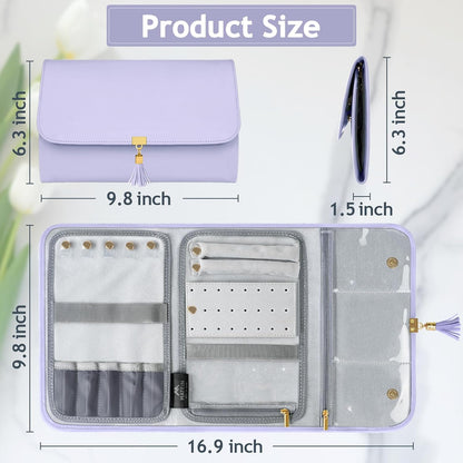 Jewelry Travel Organizer for Women, Tangle Free Portable Leather Jewelry Storage Roll Bag Envelope Clutch, Waterproof Lightweight Jewelry Case Holder for Necklaces, Rings, Earrings, Bracelets