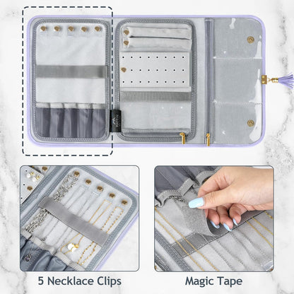 Jewelry Travel Organizer for Women, Tangle Free Portable Leather Jewelry Storage Roll Bag Envelope Clutch, Waterproof Lightweight Jewelry Case Holder for Necklaces, Rings, Earrings, Bracelets