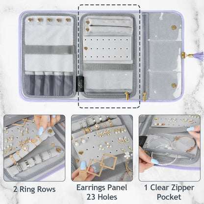 Jewelry Travel Organizer for Women, Tangle Free Portable Leather Jewelry Storage Roll Bag Envelope Clutch, Waterproof Lightweight Jewelry Case Holder for Necklaces, Rings, Earrings, Bracelets