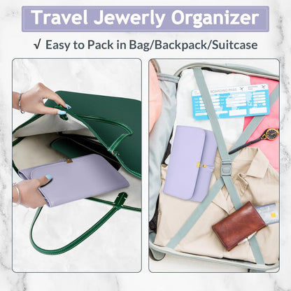 Jewelry Travel Organizer for Women, Tangle Free Portable Leather Jewelry Storage Roll Bag Envelope Clutch, Waterproof Lightweight Jewelry Case Holder for Necklaces, Rings, Earrings, Bracelets