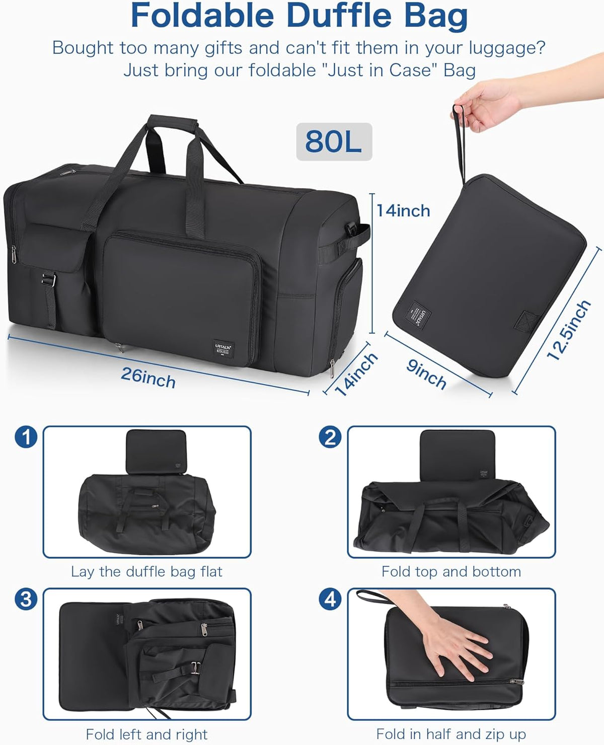 120L Travel Duffle Bag for Men and Women, 34” Large Duffle Bag for Traveling with Shoes Compartment, Foldable Travel Duffel Bags, Waterproof and Tear Resistant