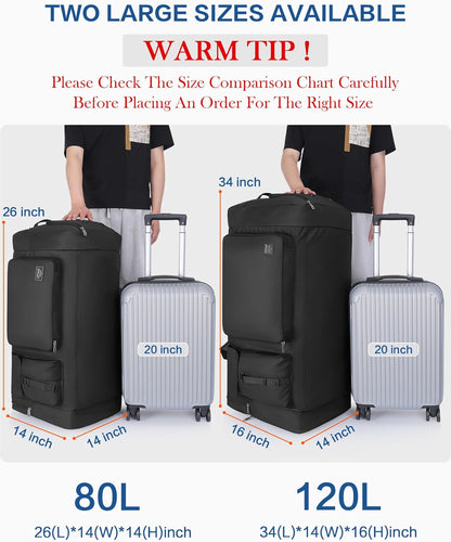 120L Travel Duffle Bag for Men and Women, 34” Large Duffle Bag for Traveling with Shoes Compartment, Foldable Travel Duffel Bags, Waterproof and Tear Resistant