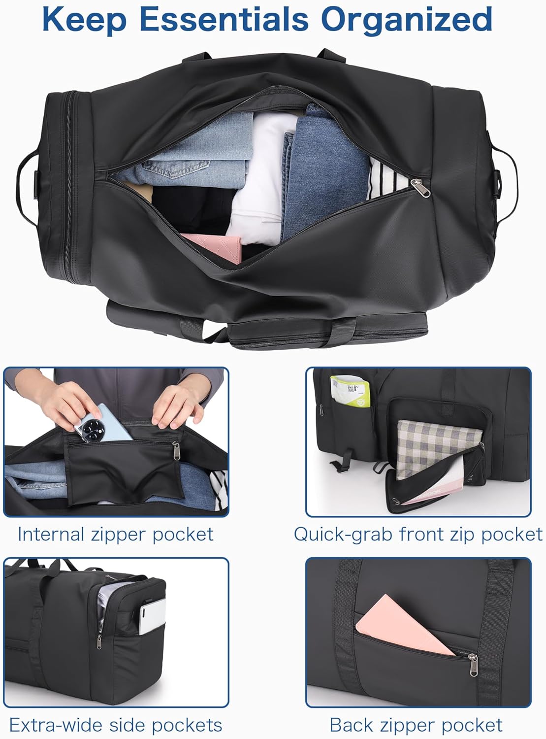 120L Travel Duffle Bag for Men and Women, 34” Large Duffle Bag for Traveling with Shoes Compartment, Foldable Travel Duffel Bags, Waterproof and Tear Resistant