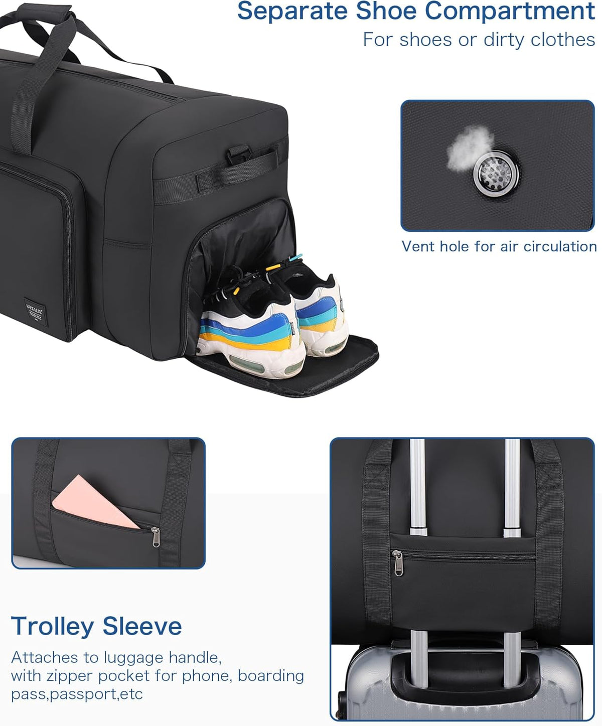 120L Travel Duffle Bag for Men and Women, 34” Large Duffle Bag for Traveling with Shoes Compartment, Foldable Travel Duffel Bags, Waterproof and Tear Resistant