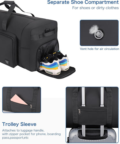 120L Travel Duffle Bag for Men and Women, 34” Large Duffle Bag for Traveling with Shoes Compartment, Foldable Travel Duffel Bags, Waterproof and Tear Resistant
