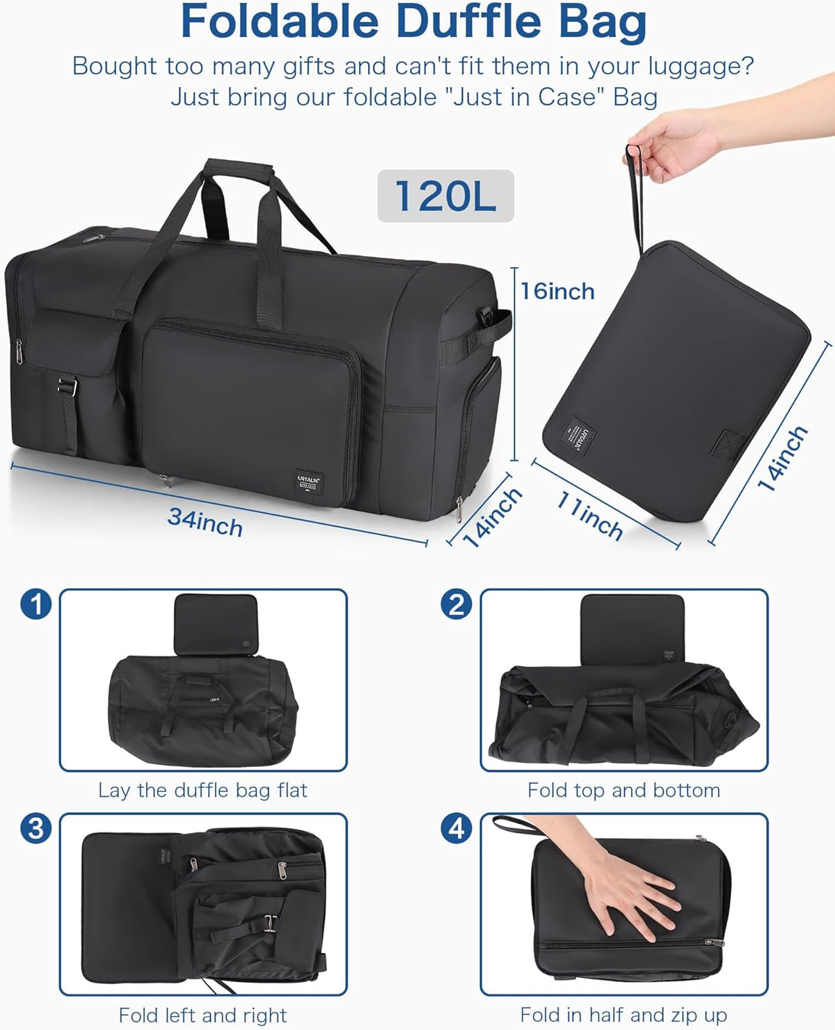 120L Travel Duffle Bag for Men and Women, 34” Large Duffle Bag for Traveling with Shoes Compartment, Foldable Travel Duffel Bags, Waterproof and Tear Resistant