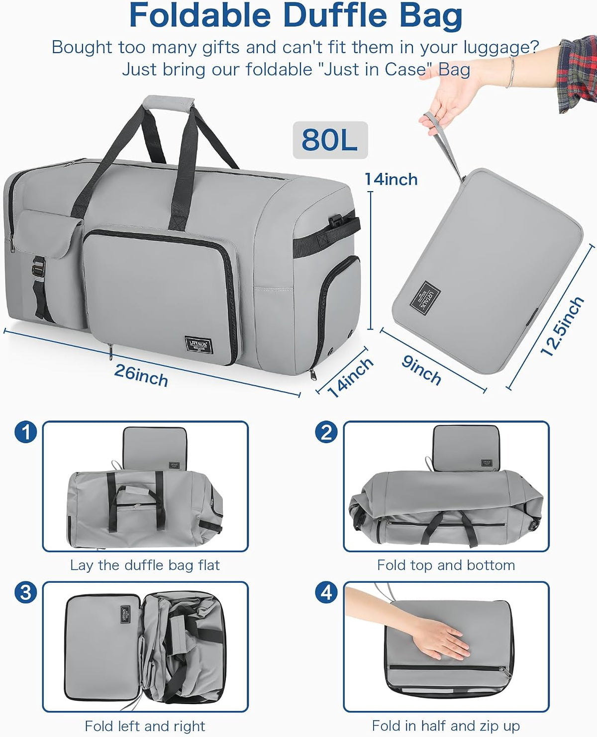 120L Travel Duffle Bag for Men and Women, 34” Large Duffle Bag for Traveling with Shoes Compartment, Foldable Travel Duffel Bags, Waterproof and Tear Resistant