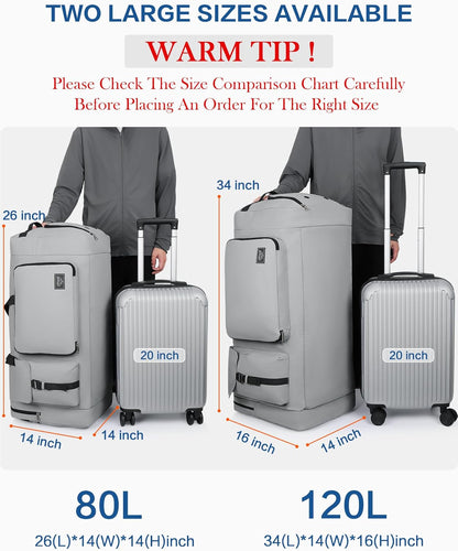 120L Travel Duffle Bag for Men and Women, 34” Large Duffle Bag for Traveling with Shoes Compartment, Foldable Travel Duffel Bags, Waterproof and Tear Resistant