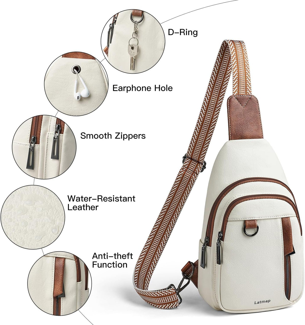 7L Sling Bag for Women Men Leather Small Sling Backpack Daypack Anti Theft Fanny Pack Crossbody Purse Travel