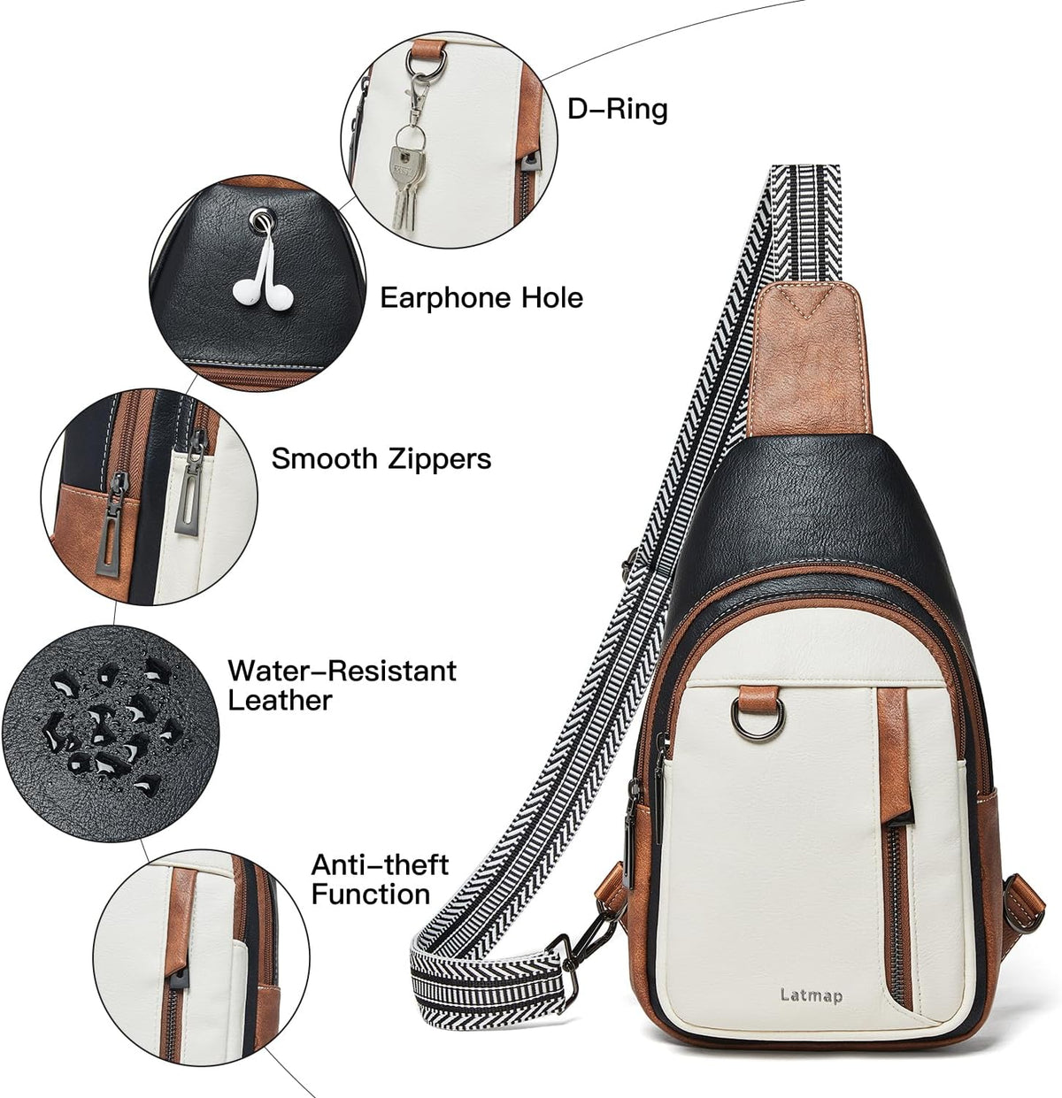 7L Sling Bag for Women Men Leather Small Sling Backpack Daypack Anti Theft Fanny Pack Crossbody Purse Travel