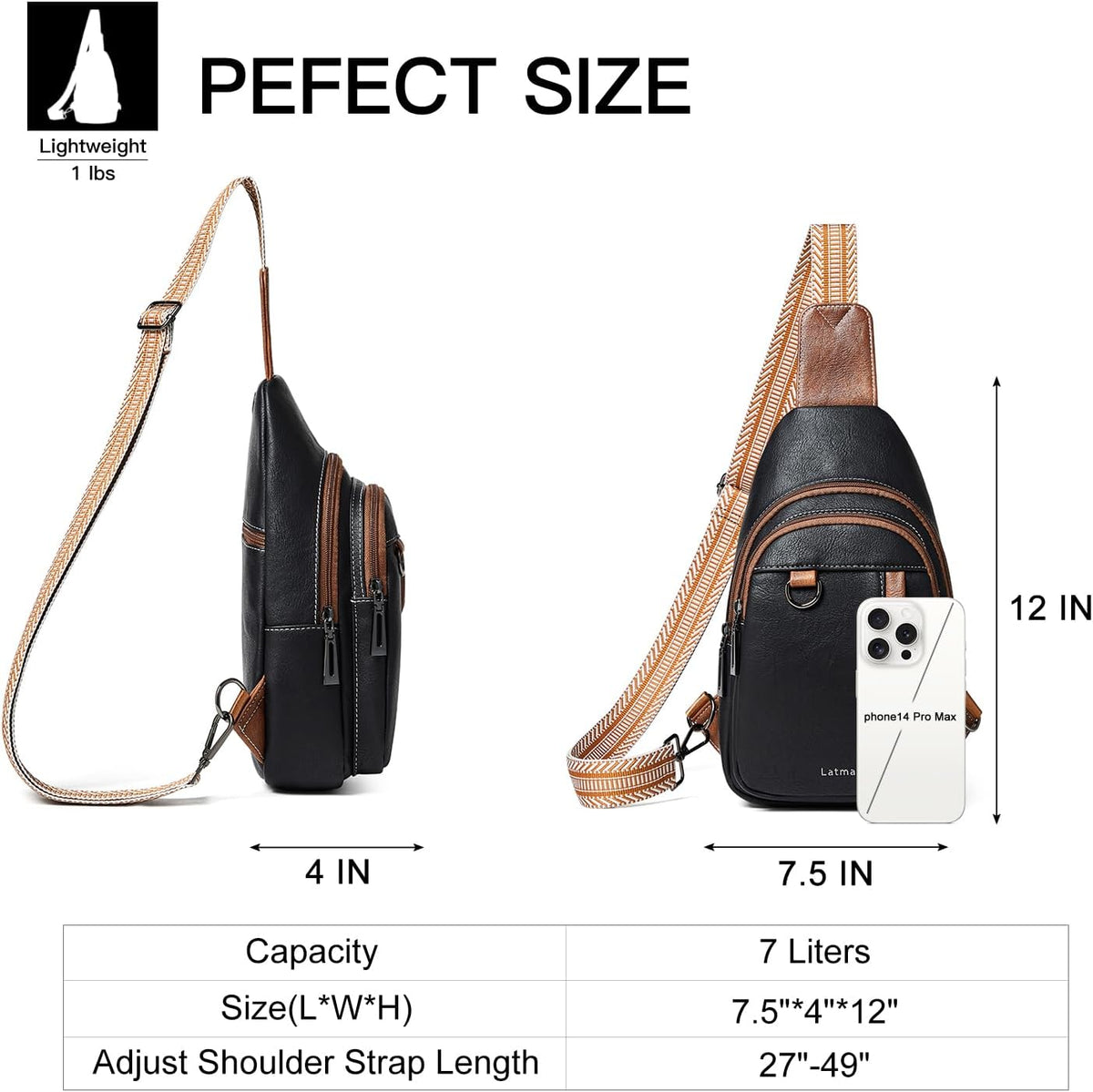 7L Sling Bag for Women Men Leather Small Sling Backpack Daypack Anti Theft Fanny Pack Crossbody Purse Travel