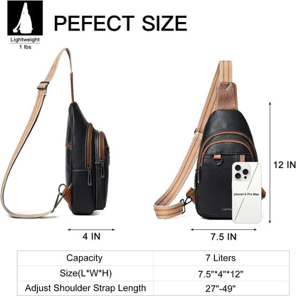 7L Sling Bag for Women Men Leather Small Sling Backpack Daypack Anti Theft Fanny Pack Crossbody Purse Travel