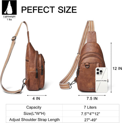 7L Sling Bag for Women Men Leather Small Sling Backpack Daypack Anti Theft Fanny Pack Crossbody Purse Travel