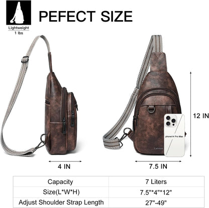 7L Sling Bag for Women Men Leather Small Sling Backpack Daypack Anti Theft Fanny Pack Crossbody Purse Travel