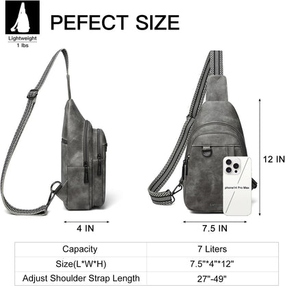 7L Sling Bag for Women Men Leather Small Sling Backpack Daypack Anti Theft Fanny Pack Crossbody Purse Travel