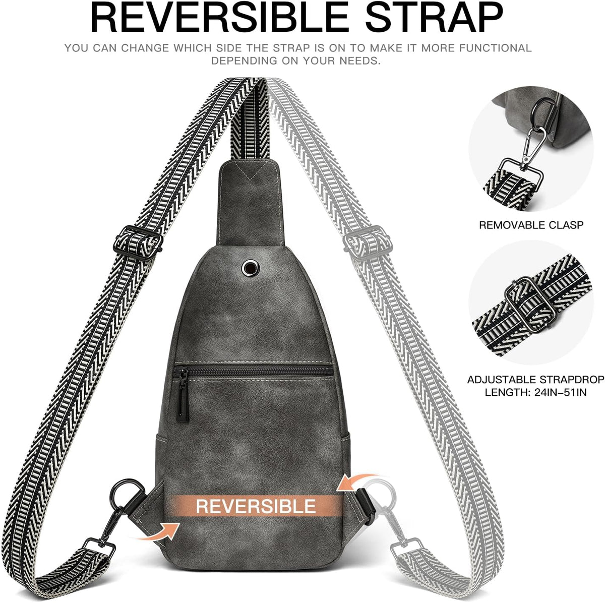 7L Sling Bag for Women Men Leather Small Sling Backpack Daypack Anti Theft Fanny Pack Crossbody Purse Travel