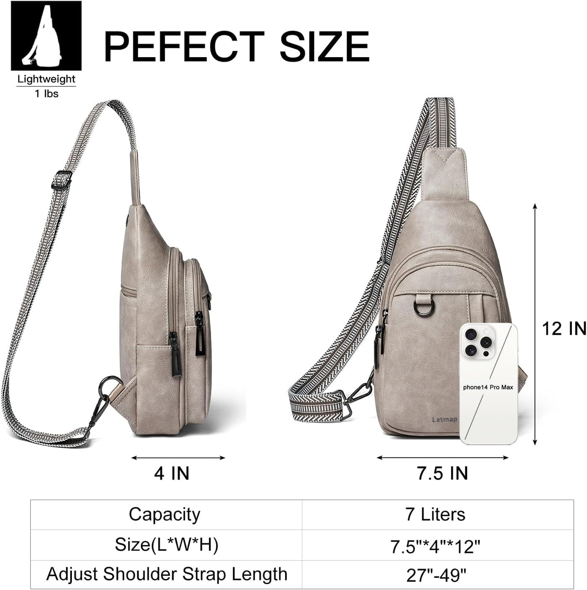 7L Sling Bag for Women Men Leather Small Sling Backpack Daypack Anti Theft Fanny Pack Crossbody Purse Travel