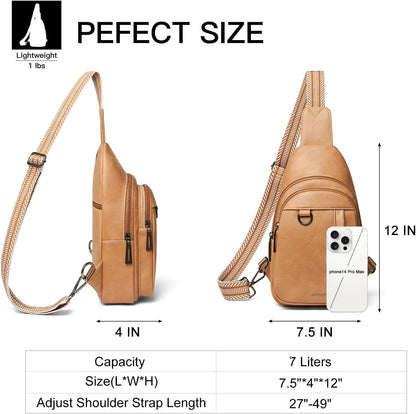7L Sling Bag for Women Men Leather Small Sling Backpack Daypack Anti Theft Fanny Pack Crossbody Purse Travel