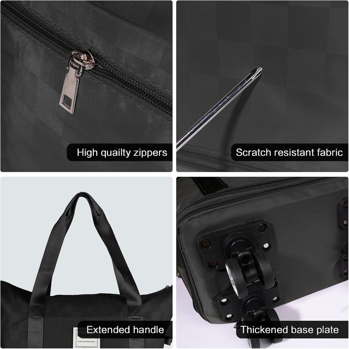 Expandable Rolling Duffle Bag - Large Carry-On With Spinner Wheels, Foldable Weekend Travel Bag, 28-58L Capacity（A-Black）