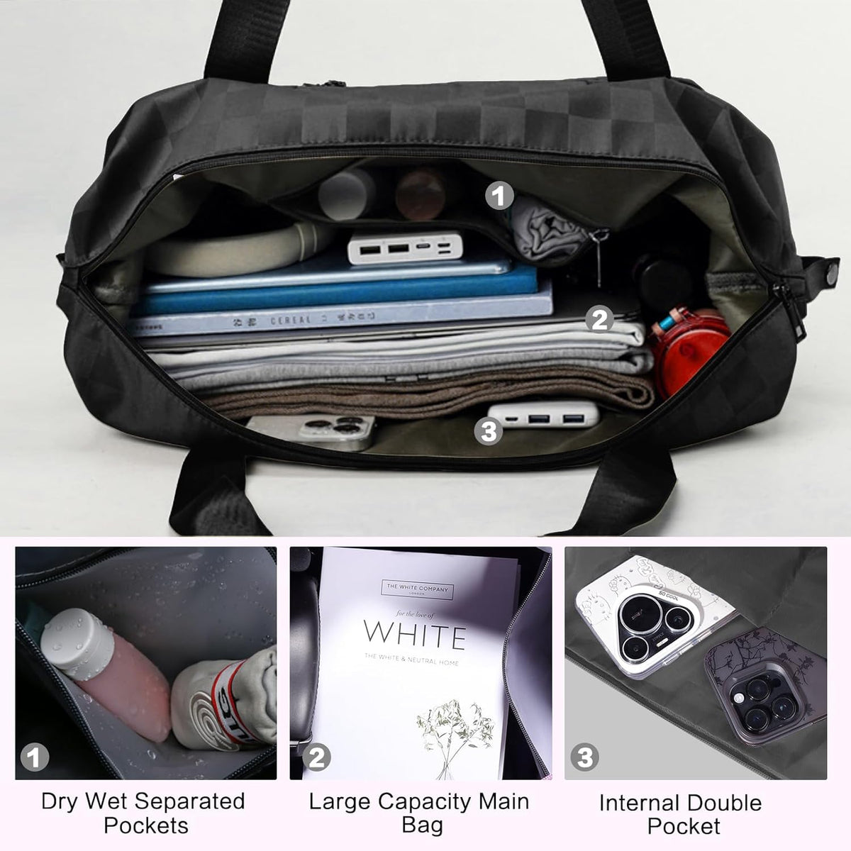 Expandable Rolling Duffle Bag - Large Carry-On With Spinner Wheels, Foldable Weekend Travel Bag, 28-58L Capacity（A-Black）
