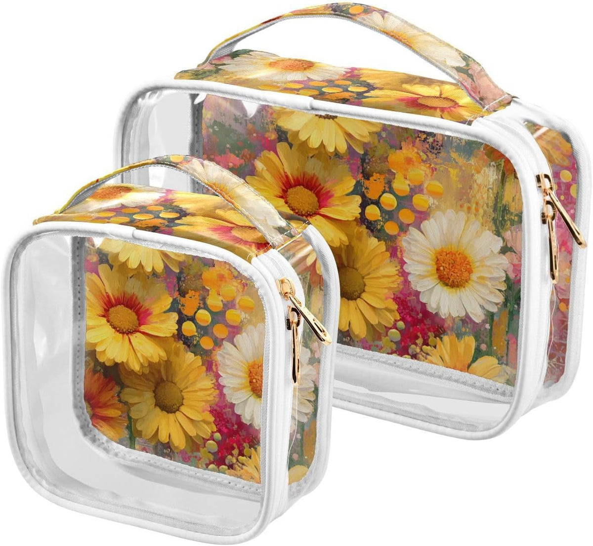 Clear Makeup Bag Approved Clear Travel Toiletry Bag with Zipper Waterproof Organizer Bags Transparent Cosmetic Pouch Traveling 2Pack Tile Color - Colors C
