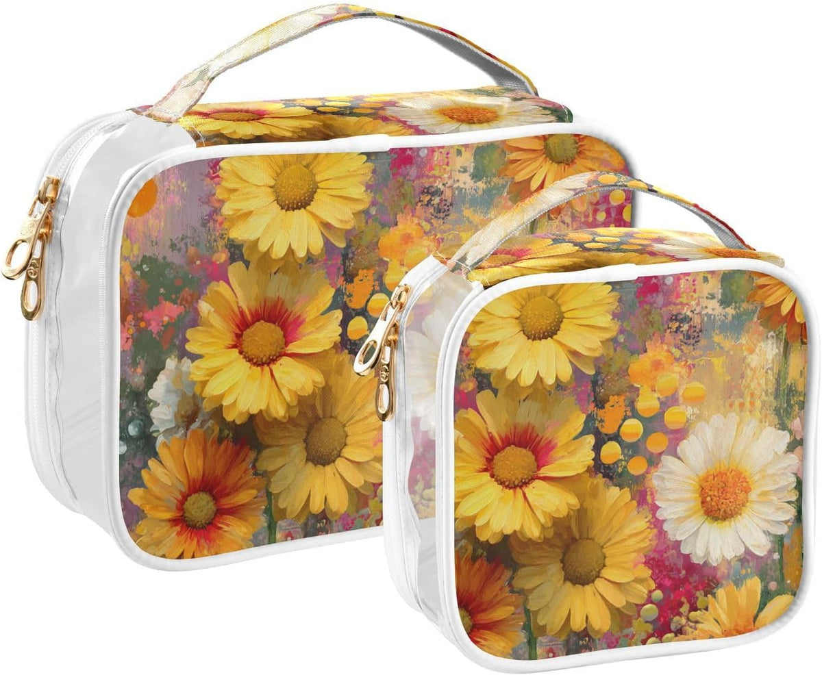 Clear Makeup Bag Approved Clear Travel Toiletry Bag with Zipper Waterproof Organizer Bags Transparent Cosmetic Pouch Traveling 2Pack Tile Color - Colors C