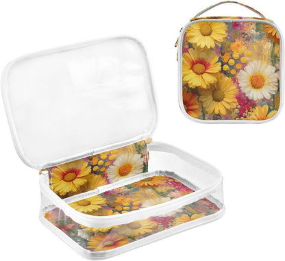 Clear Makeup Bag Approved Clear Travel Toiletry Bag with Zipper Waterproof Organizer Bags Transparent Cosmetic Pouch Traveling 2Pack Tile Color - Colors C