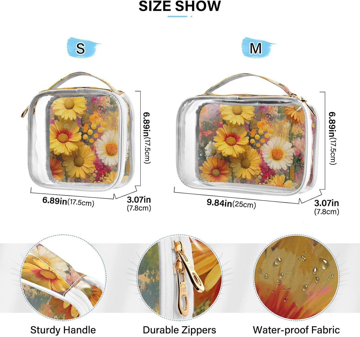 Clear Makeup Bag Approved Clear Travel Toiletry Bag with Zipper Waterproof Organizer Bags Transparent Cosmetic Pouch Traveling 2Pack Tile Color - Colors C
