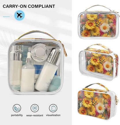 Clear Makeup Bag Approved Clear Travel Toiletry Bag with Zipper Waterproof Organizer Bags Transparent Cosmetic Pouch Traveling 2Pack Tile Color - Colors C