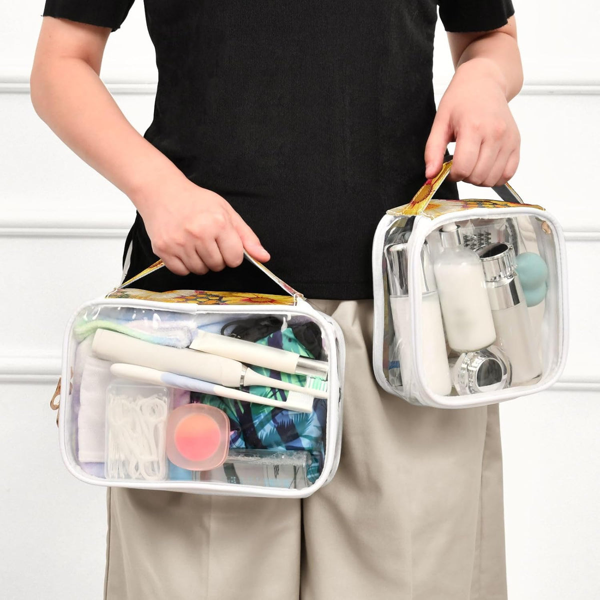 Clear Makeup Bag Approved Clear Travel Toiletry Bag with Zipper Waterproof Organizer Bags Transparent Cosmetic Pouch Traveling 2Pack Tile Color - Colors C