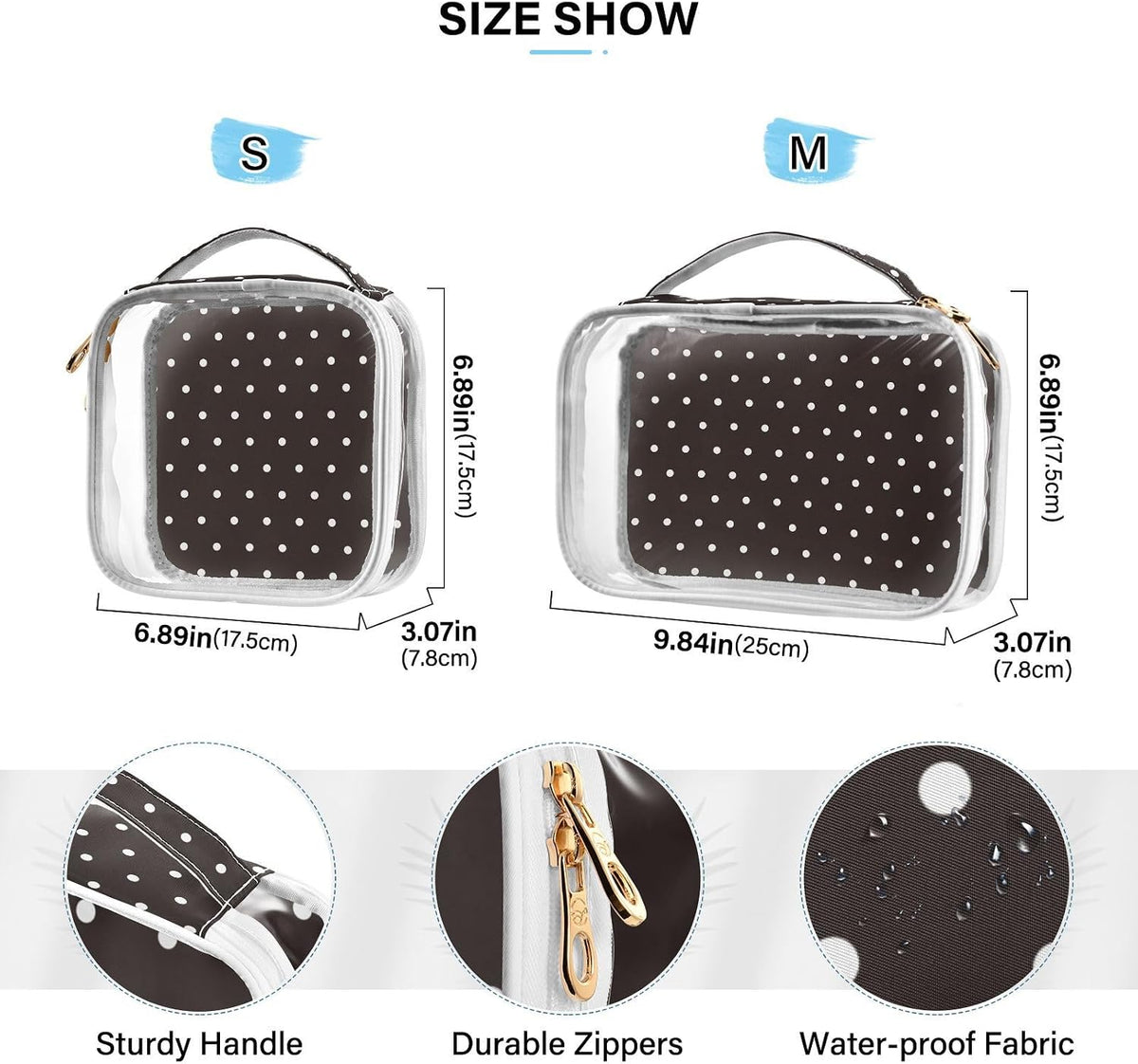 Clear Makeup Bag Approved Clear Travel Toiletry Bag with Zipper Waterproof Organizer Bags Transparent Cosmetic Pouch Traveling 2Pack Tile Color - Colors C