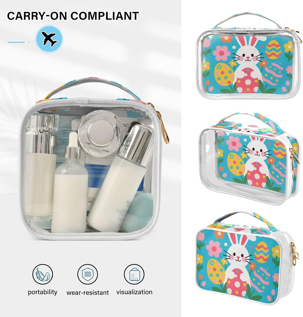 Clear Makeup Bag Approved Clear Travel Toiletry Bag with Zipper Waterproof Organizer Bags Transparent Cosmetic Pouch Traveling 2Pack Tile Color - Colors C
