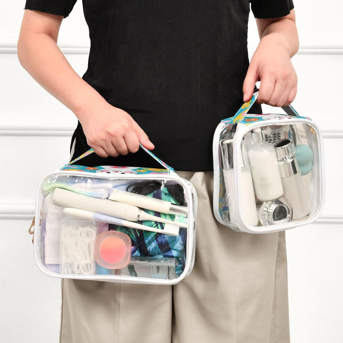 Clear Makeup Bag Approved Clear Travel Toiletry Bag with Zipper Waterproof Organizer Bags Transparent Cosmetic Pouch Traveling 2Pack Tile Color - Colors C